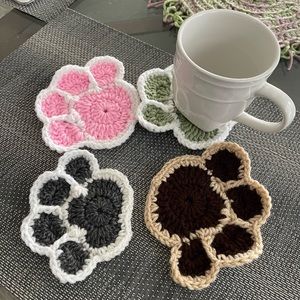 4 pieces set crochet dog paw Coaster handmade new